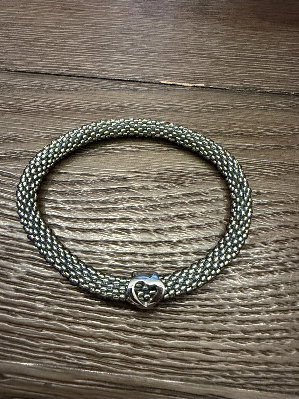 Source Unknown Silver-Tone Beaded Rope Bracelet with Heart Clasp